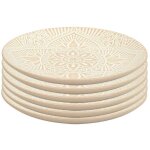 Set de 6 assiettes � dessert en c�ramique beige motif mandala (�19, 5 cm) - akka