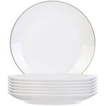 Set de 6 assiettes plates blanches en porcelaine avec liser dor (26, 5 cm) - aura