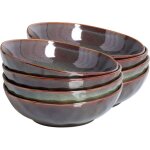 Set de 8 assiettes creuses en gr�s bols p�tes artisanal finition �mail r�active fait main vert fonc� ...