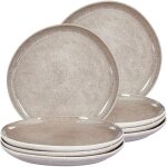 Set de 8 assiettes plates en grès fait main pour 8 personnes finition Émail réactive gris costmary Set de 8 assiettes plates en grès fait main pour 8 personnes finition Émail réactive gris costmary