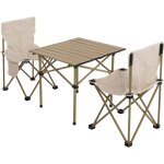 Hhg - set de camping 428, table 2x chaise chaise pliante chaise de p�cheur pliable, m�tal, blanc