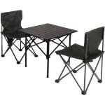 Hhg - set de camping 428, table 2x chaise chaise pliante chaise de p�cheur pliable, m�tal, noir