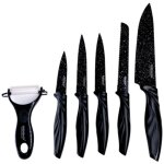 Set de couteaux rev�tus de marbre avec poign�es ergonomiques antid�rapantes 6 pi�ces noir