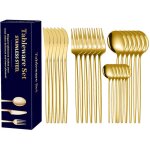 Set couverts de table 6 personnes dors, ensemble de couverts inox 24 pices, comprend des couteaux / ...