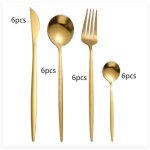Set couverts de table 6 personnes dor�s, ensemble de couverts inox 24 pi�ces, comprend des couteaux / ...