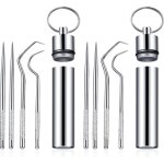 Set de cure - dents de poche en titane portables cure - dents en m�tal r�utilisables avec support pour ...