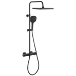 Set de douche avec mitigeur thermostatique + douche de t�te + douchette 3 jets, noir mat (satsstzc) - ...
