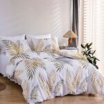 Set housse de couette 220x240 cm motif feuilles tropicales dores botanique 2 personnes et 2 x taies ...