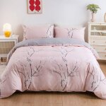 Set housse de couette  motif fleurs et branches et 2 x taies d'oreiller 50x75 cm parure de lit floral ...