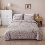 Set housse de couette  motif fleurs et branches et 2 x taies d'oreiller 50x75 cm parure de lit floral ...