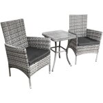 Set mobilier bistro luxe 3 pi�ces rotin table verre tremp� 2 chaises confortable terrasse jardin salon ...