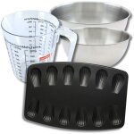 Set p�tisserie avec moule � 12 madeleines, 2 bols � mixer, verre mesureur et spatule zenker