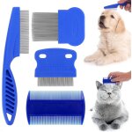 Set de peignes anti puces pour chats et chiens, 4 pices, peigne de toilettage pour animaux outil d'pilation, ...