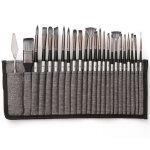 Set pinceaux peinture 2401, manche gris argent, avec trousse en tissu gris