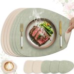 Set de table ovale lavable et dessous de verre, dessous de table double face, lot de 6 cuir pvc antid�rapant ...