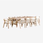 Set de table rectangulaire (260x100 cm) et 10 chaises de salle à manger en bois d'acacia dubai sklum Set de table rectangulaire (260x100 cm) et 10 chaises de salle à manger en bois d'acacia dubai sklum