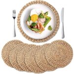 Set de table rond (lot de 6) - dessous de plats en jacinthe d'eau naturelle et paille tress�e pour table ...