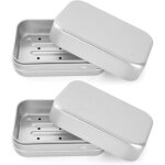 Shining house - 2 bote  savon en aluminium avec gouttoir amovible, porte - savon de voyage - inoxydable ...