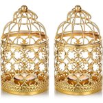 2 pices petite lanterne cage oiseaux suspendue photophore mtal, lanternes dores pour bougies centres ...