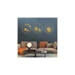 Lot de 3 sculptures murales en fer mtal feuilles de ginkgo et palmier dores - dcoration murale ronde ...
