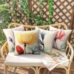 Shining house - lot de 4 housses de coussin 45x45cm fleur multicolores patio extrieur taie d'oreiller ...