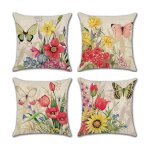 Shining house - lot de 4 housses de coussins en lin dcoratif canap taie d'oreiller extrieur fleurs ...