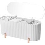 Shining house - bo�te de rangement pour cosm�tiques, distributeur de cotons - tiges � 3 grilles s�par�es ...