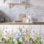 Shining house - fleurs autocollant mural, en volant papillons fleurs murale stickers, jardin fleur vert ...