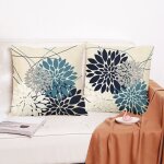 Shining house - housse coussin canap cyan et bleu marin gomtrie fleur modle housse coussin 45x45 ...