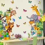 Shining house - stickers muraux animaux de la jungle porte autocollant mural safari �l�phant girafe d�coration ...