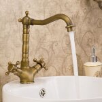 Shmshng - robinet de lavabo à double poignée en bronze antique, grue de mélangeur d'eau chaude et froide ... Shmshng - robinet de lavabo à double poignée en bronze antique, grue de mélangeur d'eau chaude et froide ...