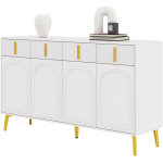 Sideboard avec poign�es et pieds dor�s, 4 portes, 4 tiroirs, lamination amovible, 140x37, 8x82 cm