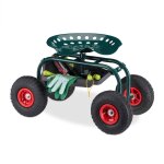 Relaxdays - sige roulant de jardin, 150 kg, rglable en hauteur, accessoire jardinage, 4 roues, vert ...