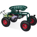 Relaxdays si�ge roulant de jardin, r�glable en hauteur, 150 kg, accessoire jardinage, 4 roues, vert