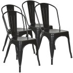 Sifree - chaise metal industriel - lot de 4 chaises bistrot (noir, 4)