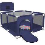 Parc de jeu b�b� xxl 126x126x66cm bleu - avec 50 balles + panier de basket & tissu oxford renforc� pliable ...