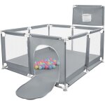 Parc de jeu b�b� xxl 126x126x66cm gris anthracite - avec 50 balles + panier de basket & tissu oxford ...