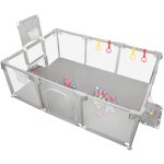 Parc de jeu b�b� xxl 180x120x66cm gris clair - avec 50 balles + panier de basket & tissu oxford renforc� ...