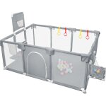 Parc de jeu b�b� xxl 180x120x66cm gris fonc� - avec 50 balles + panier de basket & tissu oxford renforc� ...