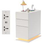 Table de chevet 3 �tag�res avec 2 prises & 2 ports usb int�gr�s - panneau de particules r�sistant (30x50x63cm) ...