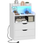 Table de chevet intelligente led 16 couleurs & station de recharge - 2 tiroirs en mdf blanc 45x35x73 ...