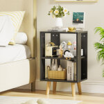 Table de chevet led avec t�l�commande ? 2 �tages rangement ouvert, plateau mdf & pieds en h�tre ? design ...