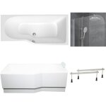 Siko 160x80 cm beata plus baignoire asymtrique en acrylique, droite + tablier + pare - baignoire, pieds, ...