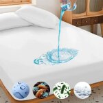Respirant et silencieux, sans vinyle, blanc avec motif goutte bleue, tissu polyester lavable en machine, ...