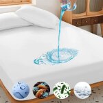 Respirant et silencieux, sans vinyle, blanc avec motif goutte bleue, tissu polyester lavable en machine, ... Respirant et silencieux, sans vinyle, blanc avec motif goutte bleue, tissu polyester lavable en machine, ...