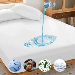 Respirant et silencieux, sans vinyle, blanc avec motif goutte bleue, tissu polyester lavable en machine, ... Respirant et silencieux, sans vinyle, blanc avec motif goutte bleue, tissu polyester lavable en machine, ...