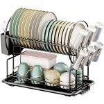 Egoutoire vaisselle cuisine 2 niveaux, gouttoir vaisselle en acier inoxydable avec porte - gobelets ...