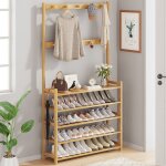 Portemanteau, vestiaire, meuble d?entre, avec banc  chaussures et coffre, 10 crochets, en bambou, hauteur ...