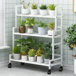 Tagre plante mtal avec roues, 3 niveaux tagre chelle de fleuriste en fer forg for terrasse jardin, ...
