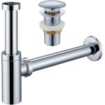 Siphon lavabo avec bonde � valve pop - up, anti - odeur, peinture chrom�e, sans trop - plein, convient ...
